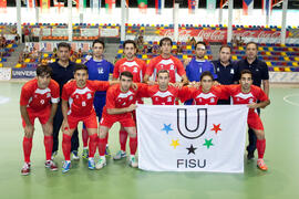 Jugadores de Irán. Partido Irán contra Rusia. 14º Campeonato del Mundo Universitario de Fútbol Sala 2014 (FUTSAL). Antequera. Julio de 2014