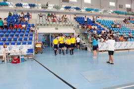 Salto a pista de los equipos. Partido Alemania contra Brasil. 14º Campeonato del Mundo Universitario de Fútbol Sala 2014 (FUTSAL). Antequera. Julio de 2014
