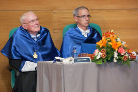 Eduardo Rodríguez Bejarano y Hans-Dieter Wienberg en su investidura como Doctor "Honoris Causa" por la Facultad de Ciencias de la Universidad de Málaga. Rectorado. Mayo de 2016
