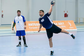 Partido Universidad de Málaga - Universidad de Barcelona. Categoría masculina. Campeonato Europeo Universitario de Balonmano. Antequera. Julio de 2017