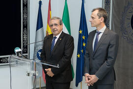 Rueda de prensa de José Ángel Narváez y Pedro Duque. Edificio del Rectorado. Junio de 2018