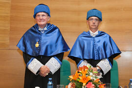 Eduardo Rodríguez Bejarano y Hans-Dieter Wienberg en su investidura como Doctor "Honoris Causa" por la Facultad de Ciencias de la Universidad de Málaga. Rectorado. Mayo de 2016