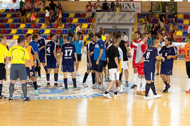 Finalización del partido clasificatorio entre Club Deportivo UMA Antequera y Universidad de Géneve de Suiza. IX Campeonato de Europa Universitario de Fútbol Sala. Antequera. Julio de 2013