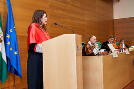 Discurso de Elsa Marina Álvarez. Investidura de Aníbal Ollero como Doctor "Honoris Causa" por la Universidad de Málaga. Edificio del Rectorado. Mayo de 2025