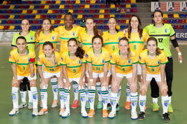 Jugadoras de Brasil. Partido Brasil contra Rusia. 14º Campeonato del Mundo Universitario de Fútbol Sala 2014 (FUTSAL). Antequera. Julio de 2014