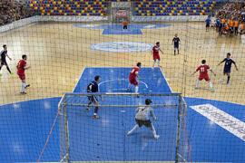 Partido clasificatorio entre Club Deportivo UMA Antequera y Universidad de Géneve de Suiza. IX Campeonato de Europa Universitario de Fútbol Sala. Antequera. Julio de 2013