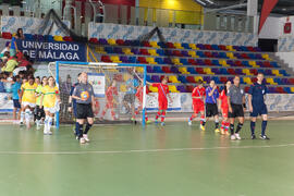 Salto a pista de los equipos. Partido Brasil contra Rusia. 14º Campeonato del Mundo Universitario de Fútbol Sala 2014 (FUTSAL). Antequera. Julio de 2014