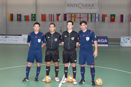 Árbitros del partido Tailandia contra Georgia. 14º Campeonato del Mundo Universitario de Fútbol Sala 2014 (FUTSAL). Antequera. Julio de 2014