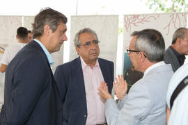 Juan Teodomiro López, José Ángel Narváez y Juan Jesús Martín. Presentación del I curso de verano "Mares de Andalucía". Puerto de Málaga. Julio de 2018