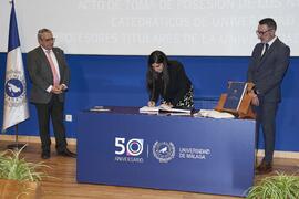 Toma de posesión de Cristina García Sancho como profesora titular del Área de Química Inorgánica de la Universidad de Málaga. Toma de posesión de nuevos catedráticos y profesores titulares de la Universidad de Málaga. Paraninfo. Noviembre de 2023