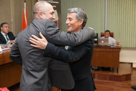 Eugenio José Luque y Juan Francisco Zambrana en la clausura del 50 Aniversario de la Facultad de Económicas. Facultad de Ciencias Económicas y Empresariales. Marzo de 2016