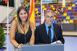 Presentadores de la ceremonia de clausura del Campeonato del Mundo Universitario de Balonmano. Antequera. Julio de 2016
