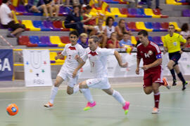 Partido Irán contra Bielorrusia. 14º Campeonato del Mundo Universitario de Fútbol Sala 2014 (FUTSAL). Antequera. Julio de 2014