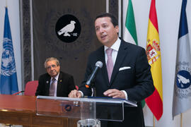 Álex Mejía. Presentación del Centro Internacional de Autoridades y Líderes en la Universidad de Málaga. Edificio del Rectorado. Julio de 2018