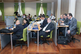 Asistentes al encuentro de rectores de Brasil, Portugal y España: Fomento de la cultura emprendedora. Edificio del Rectorado. Octubre de 2015