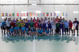 Jugadores, equipo técnico y voluntarios. Partido Israel contra Eslovaquia. 14º Campeonato del Mundo Universitario de Fútbol Sala 2014 (FUTSAL). Antequera. Julio de 2014