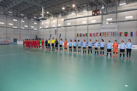 Jugadoras de China y Uruguay. Partido China contra Uruguay. 14º Campeonato del Mundo Universitario de Fútbol Sala 2014 (FUTSAL). Antequera. Julio de 2014