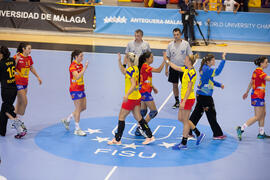 Partido Rumanía - España. Categoría femenina. Campeonato del Mundo Universitario de Balonmano. Antequera. Julio de 2016