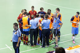 Partido España contra Bielorrusia. 14º Campeonato del Mundo Universitario de Fútbol Sala 2014 (FUTSAL). Antequera. Julio de 2014