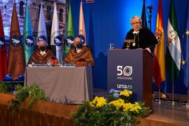 Intervención de José Ángel Narváez. Investidura de Felipe Romera como Doctor "Honoris Causa" por la por la Escuela Técnica Superior de Ingeniería de Telecomunicación de la Universidad de Málaga. Paraninfo. Marzo de 2022