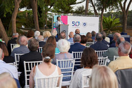 Intervención de Juan José Hinojosa. Homenaje al personal jubilado o que cumple 25 años de servicio en la Universidad de Málaga. Jardín Botánico. Junio de 2022