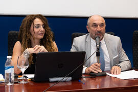Eugenio Luque y Macarena Parrado. Graduación de Másters de la Facultad de Ciencias Económicas y Empresariales de la Universidad de Málaga. Paraninfo. Junio de 2019