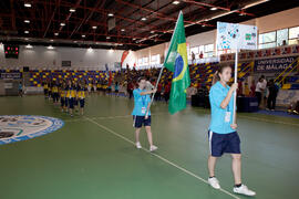Equipo de Brasil. Inauguración del 14º Campeonato del Mundo Universitario de Fútbol Sala 2014 (FUTSAL). Antequera. Julio de 2014