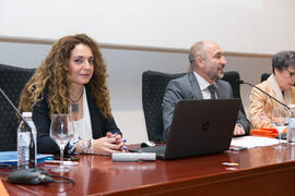 Macarena Parrado y Eugenio José Luque en la graduación de Alumnos de Másters de la Facultad de Ciencias Económicas y Empresariales de la Universidad de Málaga. Paraninfo. Mayo de 2017