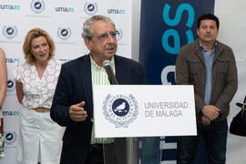 Intervención de José Ángel Narváez. Colocación de la primera piedra del huerto urbano y el parque frutal de la Universidad de Málaga. Campus de Teatinos. Julio de 2019