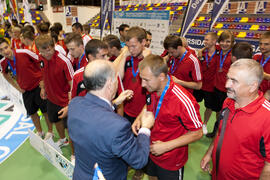 Medalla de bronce para Bielorrusia. Acto de clausura y entrega de medallas. 14º Campeonato del Mundo Universitario de Fútbol Sala 2014 (FUTSAL). Antequera. Julio de 2014