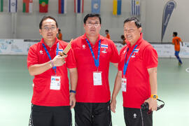 Equipo técnico de Tailandia. Partido Tailandia contra Georgia. 14º Campeonato del Mundo Universitario de Fútbol Sala 2014 (FUTSAL). Antequera. Julio de 2014