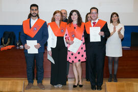 Foto de grupo. Graduación de Másters de la Facultad de Ciencias Económicas y Empresariales de la Universidad de Málaga. Paraninfo. Abril de 2018