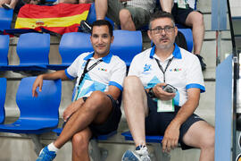 Voluntarios en la grada. Partido Polonia - España. Categoría femenina. Campeonato del Mundo Universitario de Balonmano. Antequera. Julio de 2016