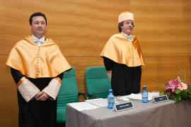 Enrique Navarro Jurado y Manuel Molina Lozano en su investidura como Doctor "Honoris Causa" por la Facultad de Turismo de la Universidad de Málaga. Rectorado. Abril 2016