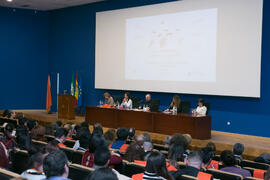 Mesa presidencial. Graduación de Másters de la Facultad de Ciencias Económicas y Empresariales de la Universidad de Málaga. Paraninfo. Abril de 2018