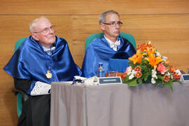 Eduardo Rodríguez Bejarano y Hans-Dieter Wienberg en su investidura como Doctor "Honoris Causa" por la Facultad de Ciencias de la Universidad de Málaga. Rectorado. Mayo de 2016