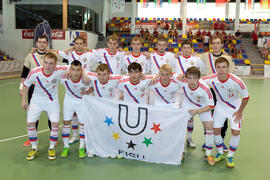 Jugadores de Rusia. Partido Irán contra Rusia. 14º Campeonato del Mundo Universitario de Fútbol Sala 2014 (FUTSAL). Antequera. Julio de 2014