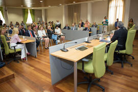 Consejo de Gobierno extraordinario de la Universidad de Málaga con el ministro Pedro Duque. Edificio del Rectorado. Junio de 2018
