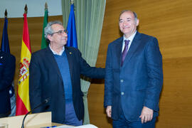 Toma de Posesión de Pascual Olivera Pastor como nuevo catedrático del Departamento de Química Inorgánica, Cristalografía y Mineralogía de la Universidad de Málaga. Edificio del Rectorado. Febrero de 2018