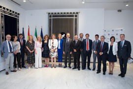 Equipo de gobierno de la Universidad de Málaga junto con el ministro Pedro Duque. Edificio del Rectorado. Junio de 2018