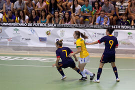 Partido Brasil contra España. 14º Campeonato del Mundo Universitario de Fútbol Sala 2014 (FUTSAL). Antequera. Julio de 2014
