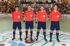Árbitros del partido Brasil contra España. 14º Campeonato del Mundo Universitario de Fútbol Sala 2014 (FUTSAL). Antequera. Julio de 2014