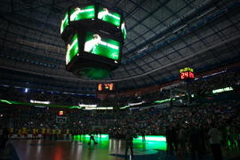 Cancha de baloncesto. Homenaje del Unicaja Baloncesto a la Facultad de Económicas en su 50 Aniversario. Palacio de Deportes José María Martín Carpena. Mayo de 2015