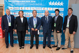 Foto de grupo previa a la ceremonia de apertura del Campeonato del Mundo Universitario de Balonmano. Antequera. Junio de 2016