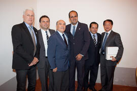 Entrega de premios, de parte de FISU, de la Universidad de Málaga, del ayuntamiento de Antequera y del Comité Organizador. 14º Campeonato del Mundo Universitario de Fútbol Sala 2014 (FUTSAL). Antequera. Julio de 2014
