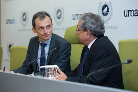 José Ángel Narváez y Pedro Duque. Consejo de Gobierno extraordinario de la Universidad de Málaga. Edificio del Rectorado. Junio de 2018