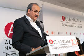 Prudencio Escamilla. Desayuno Informativo de Aula Magna con motivo de su XX Aniversario. Consejo de Estudios Sociales y Comercio de la Universidad de Málaga. Mayo de 2018
