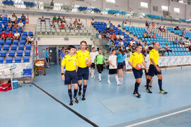Salto a pista de los equipos. Partido Alemania contra Brasil. 14º Campeonato del Mundo Universitario de Fútbol Sala 2014 (FUTSAL). Antequera. Julio de 2014