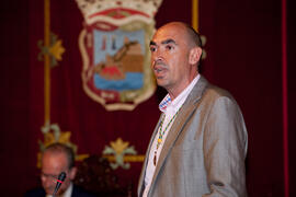 Intervención de Eduardo Zorrilla en la entrega de la Medalla de la Ciudad y el título de Hijo Predilecto a Eugenio Chicano. Ayuntamiento de Málaga. Octubre de 2014