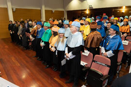 Asistentes a la investidura de Miguel Sáenz Sagaseta y Brian Harris como Doctores "Honoris Causa" por la Facultad de Filosofía y Letras de la Universidad de Málaga. Edificio del Rectorado. Febrero de 2020